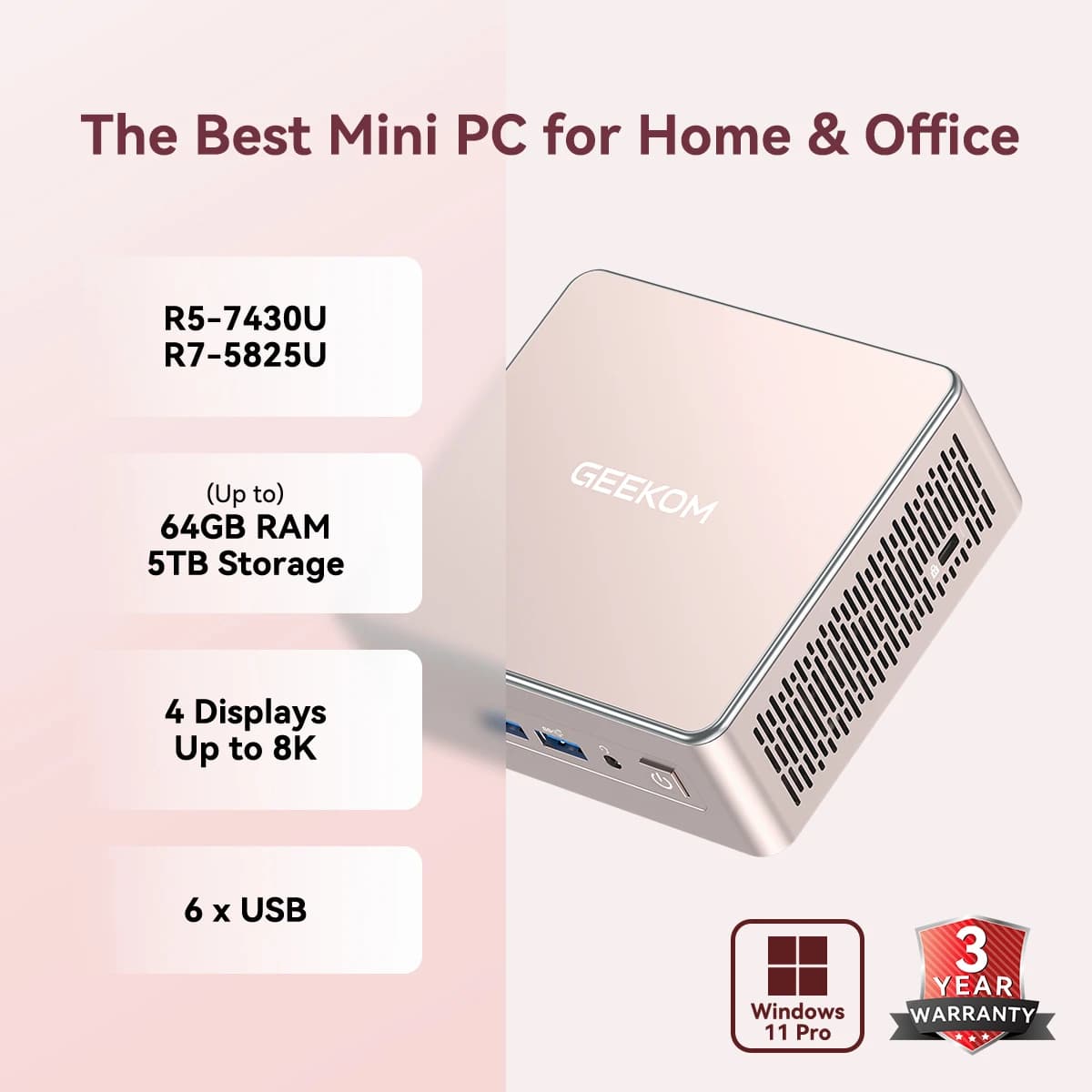GEEKOM A5 Mini PC AMD Ryzen™ 7 5825U | Ryzen™ 5 7430U