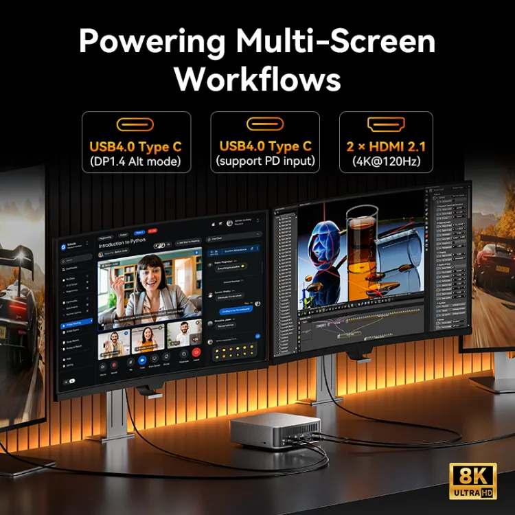 GEEKOM A9 MAX Mini PC powering multi-screen workflows