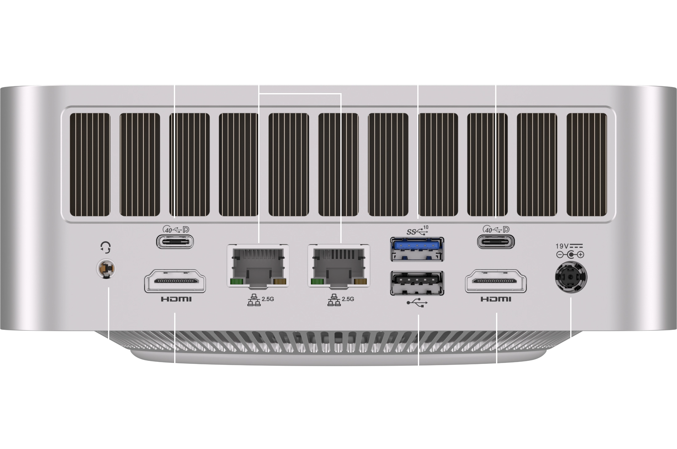 Connections on the back panel of GEEKOM A9 Mega AI Mini PC
